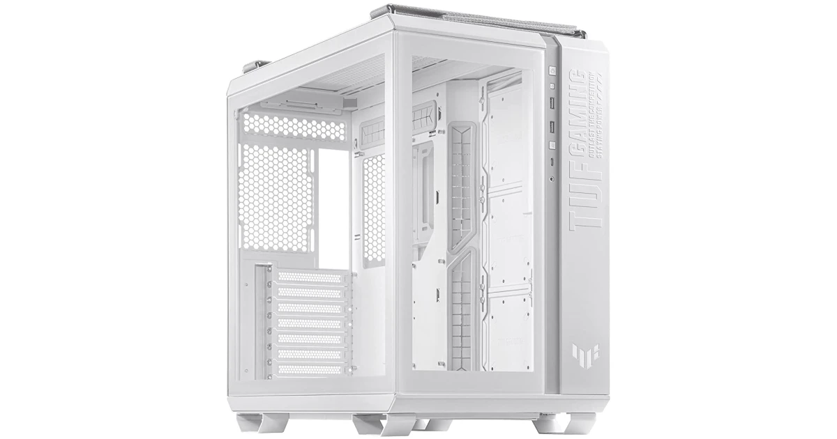 ASUS TUF GT502 Mid Tower Dual Chamber Design Independent Cooling Zones for The CPU & GPU Tool-Free Side Panels USB 3.2 Gen 2 Type-C - White