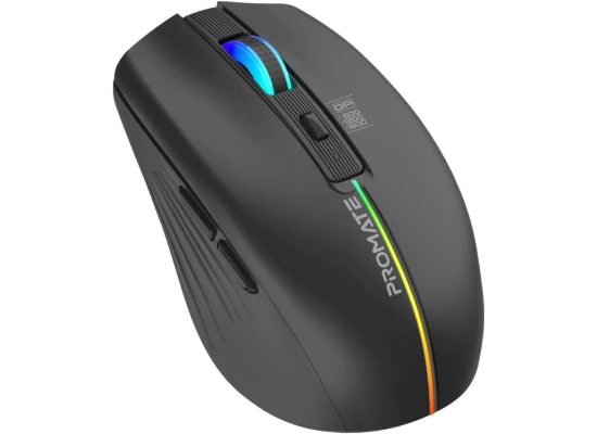 Promate KITT Wireless Mouse 500mAh Rechargeable LED Backlit Mice w/ 6 Functional Buttons RGB Modes - Black