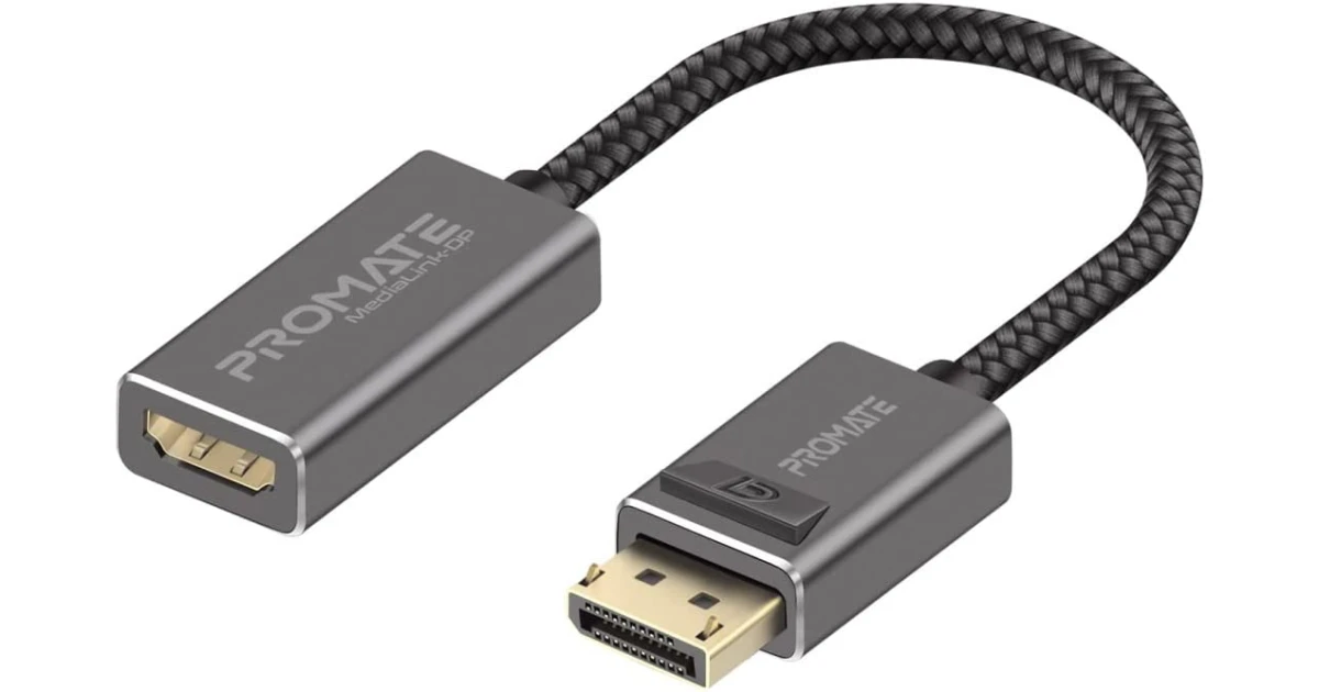 Promate MediaLink-DP DisplayPort to HDMI Adapter with Gold Platted Connectors Nylon Cable Uni-Directional Display