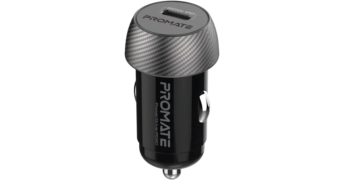 Promate PowerDrive-PD20 Super-Fast USB-C Car Charger Adapter 20W USB-C Power Delivery - Black