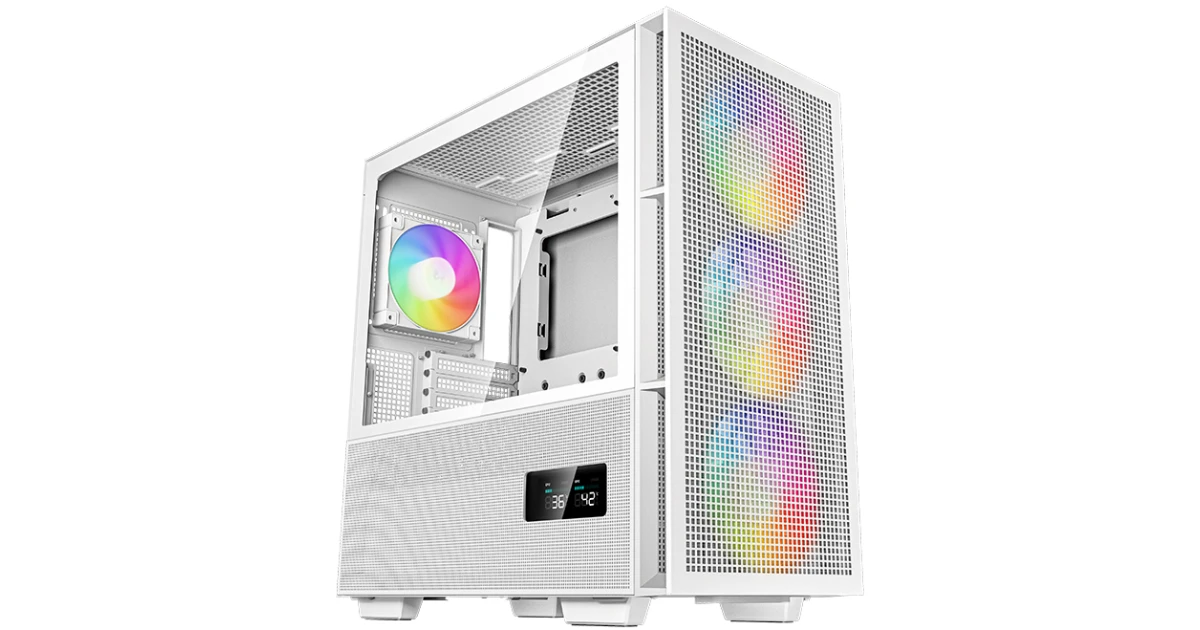 Deepcool CH560 Digital Mid Tower High Air Flow w/ 3x140mm + 1x120mm ARGB Fans Real-time Dual Status Digital Display - White