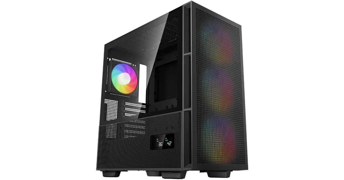Deepcool CH560 Digital Mid Tower High Air Flow w/ 3x140mm + 1x120mm ARGB Fans Real-time Dual Status Digital Display - Black