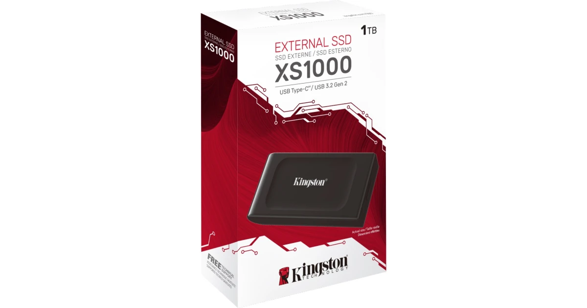 Kingston XS1000 1TB High Performance Pocket-Sized External SSD USB C w/ USB-C to USB-A Cable