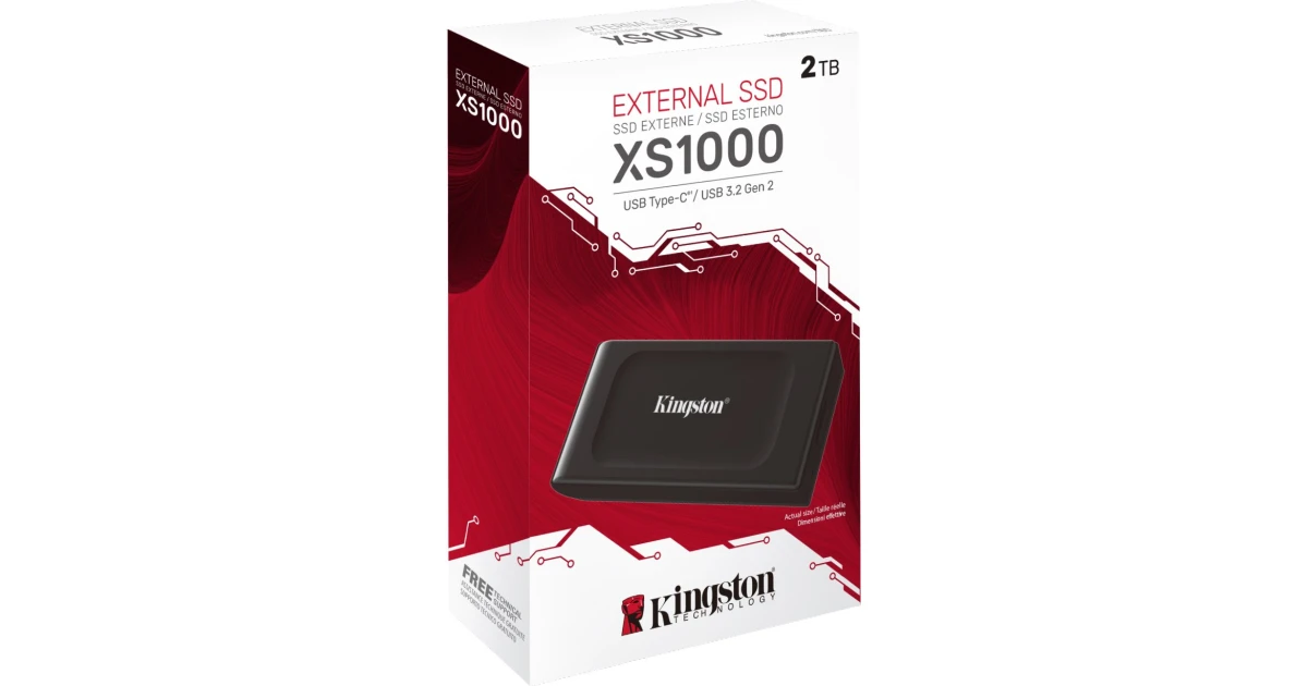 Kingston XS1000 2TB High Performance Pocket-Sized External SSD USB C w/ USB-C to USB-A Cable