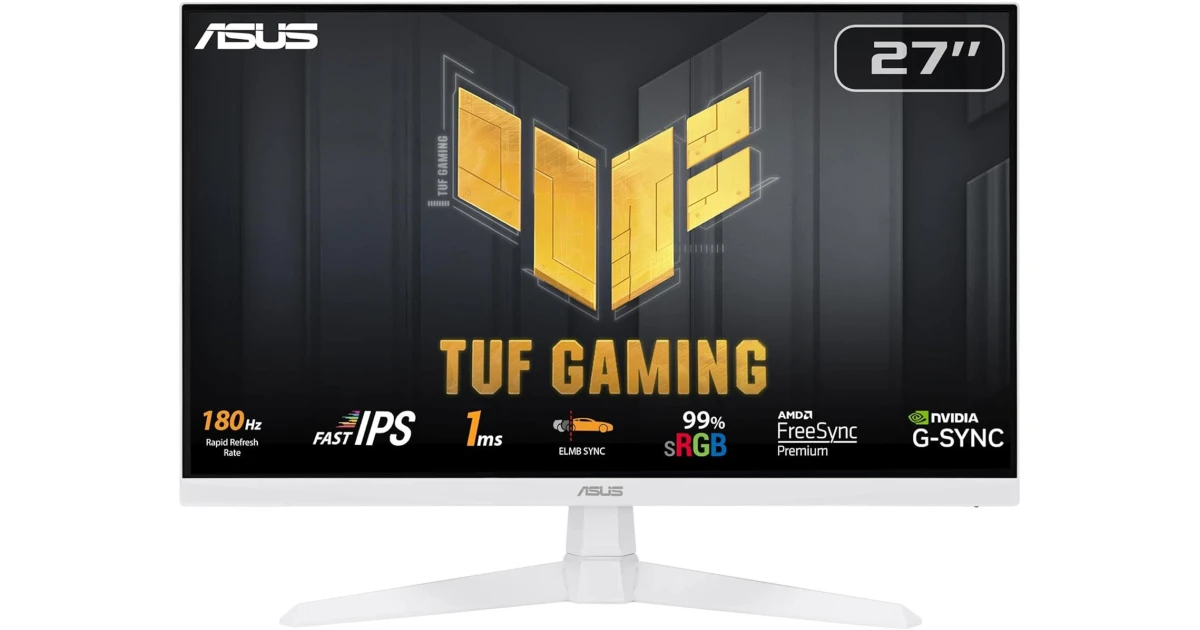 Asus TUF VG279Q3A-W 27" Fast IPS Full HD 180Hz 1ms G-Sync Compatible Extreme Low Motion Blur Sync w/ Speaker - White