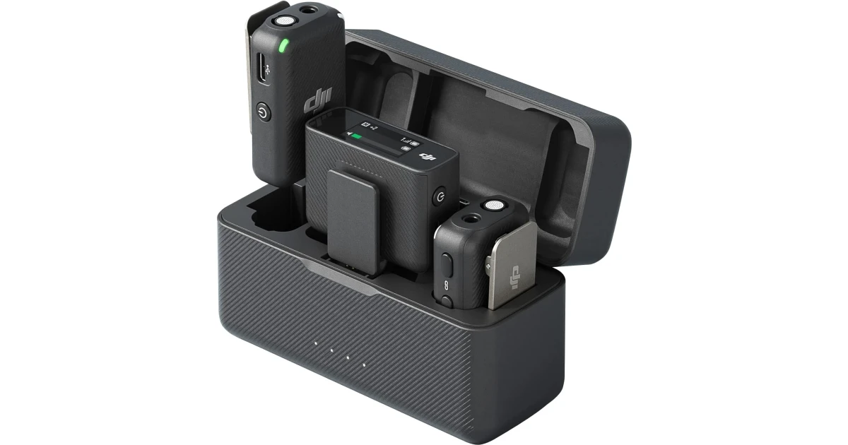 DJI Mic (2 TX + 1 RX + Charging Case), Wireless Lavalier Microphone, 250m (820 ft.) Range, 15-Hour Battery, Noise Cancellation, Wireless Microphone for PC, iPhone, Android, Record Interview, Vlogs