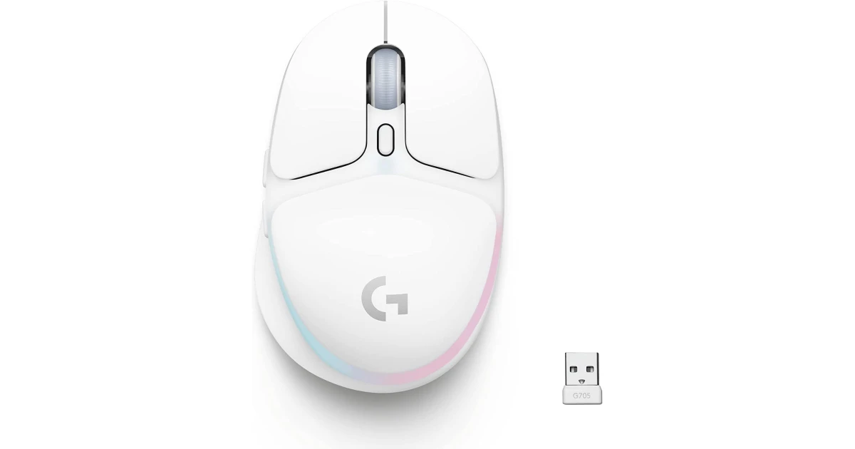 Logitech G705 Wireless Bluetooth Customizable LIGHTSYNC RGB Lighting Lightspeed Lightweight 8,200 dpi 40-hr battery PC/Mac/Laptop - White Mist