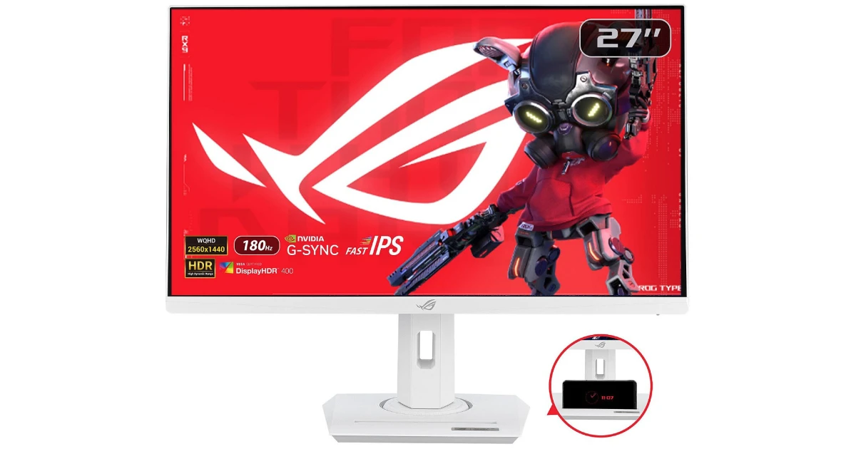 ASUS ROG Strix XG27ACS 27” 2K Fast IPS 180Hz 1ms HDR400 133% sRGB Extreme Low Motion Blur Sync G-Sync Compatible w/ USB C , DisplayWidget, Tripod Socket - White