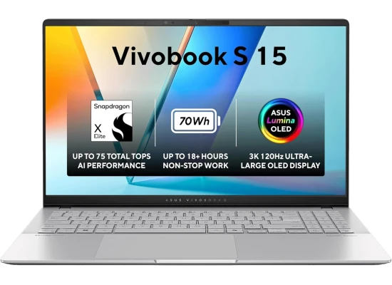 ASUS Vivobook S 15 (2024) S5507QA First Copilot+ PC NEW Snapdragon X Elite 78 12-Cores AI-Powered up to 18 hours w/ Dedicated Copilot  Key & 3K OLED 120Hz Display - Cooler Silver