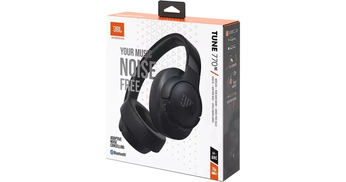 JBL TUNE 770NC Adaptive Noise Cancelling Over-Ear Bluetooth 5.3 Up to 70H battery Speed Charge Lightweight Comfortable & Foldable design - Black
