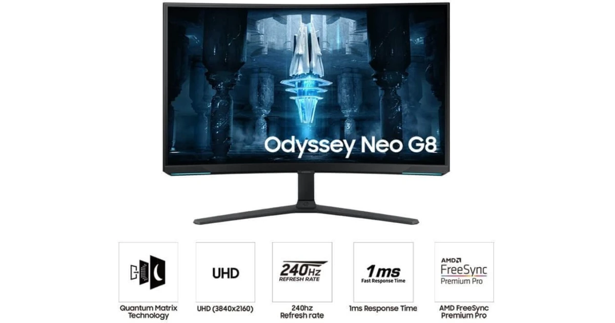 SAMSUNG 32" Odyssey Neo G8 4K UHD 240Hz 1ms G-Sync Curved HDR 2000 G-Sync Compatible Adjustable Stand