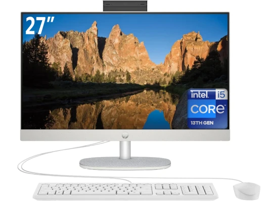 HP All-in-One 27-cr0023ne PC (2024) NEW 13Gen Intel Core i5 10-Cores w/ 27" IPS Full HD 99% sRGB NONE Touch Display (Customized) - White