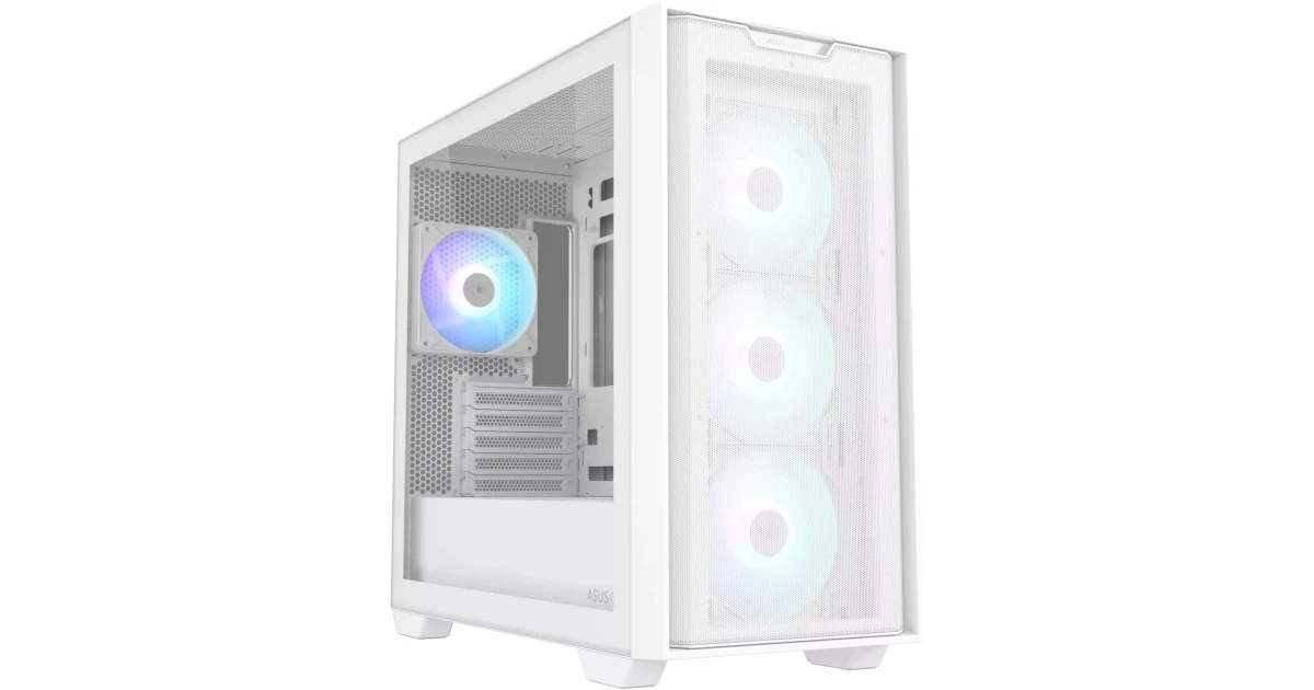 ASUS A21 Plus Mini Tower PC Case Mesh Support Hidden Connectors 360mm Radiators Ample Cable Management w/ 4x ARGB Fans - White