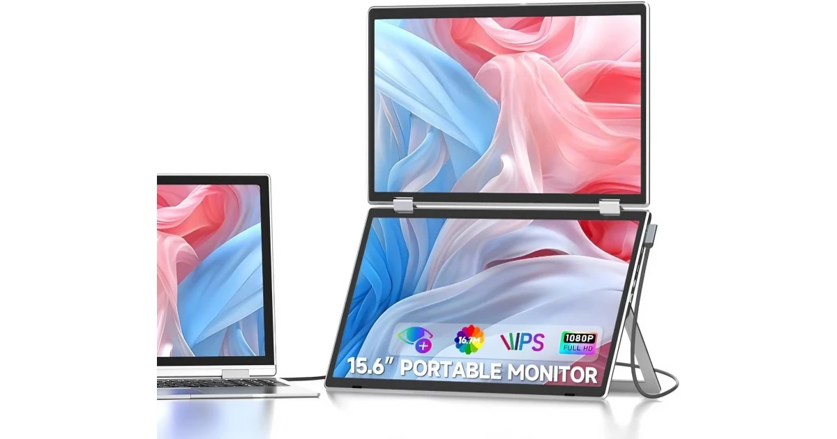 V2COM M2 15.6" IPS Full HD Triple Screen Extender Portable Folding Monitor All Laptops For Windows & Mac VESA Mountable/Ergo Design Built In Speakers