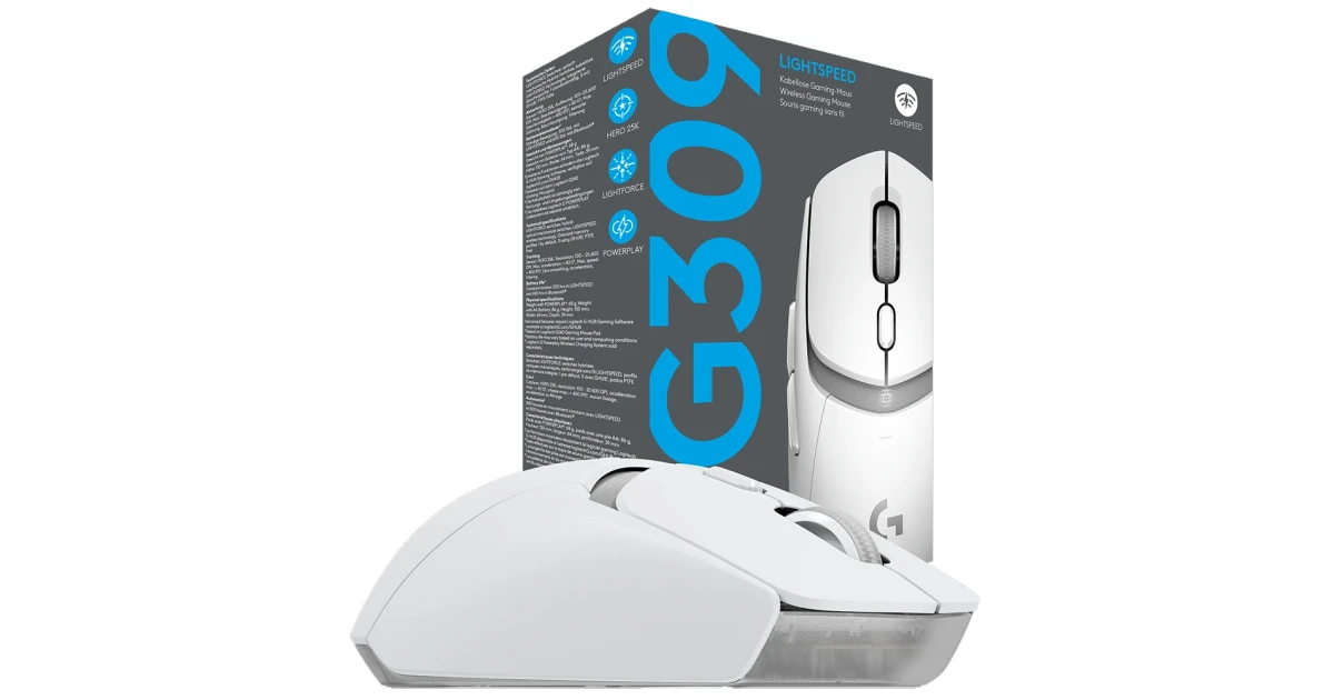 Logitech G309 Lightspeed Wireless Gaming Mouse, Lightweight, LIGHTFORCE Hybrid Switches, Hero 25K Sensor, 86g & 300+ hr Battery Life with AA Battery, 6 Programmable Buttons, PC & Mac -White