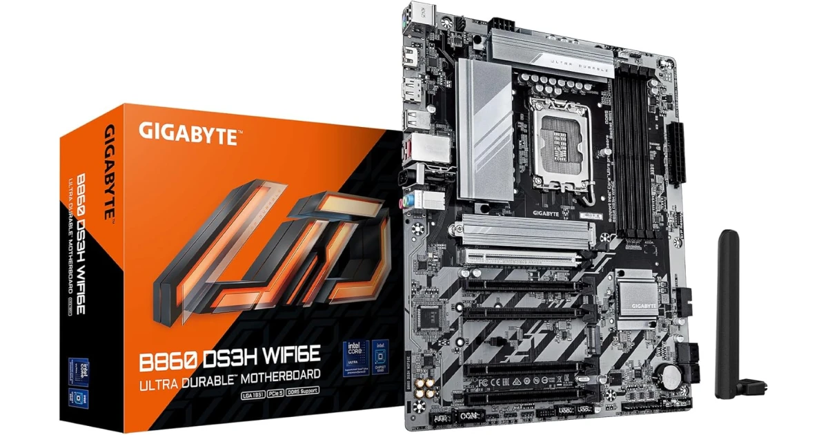 GIGABYTE B860 DS3H WIFI6E Intel Core Ultra (Series 2) LGA 1851 Motherboard, ATX, DDR5, 3X M.2, PCIe 5.0, USB-C, WIFI6E, 2.5GbE LAN, EZ-Latch