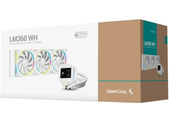 DeepCool LM360 ARGB Liquid Cooler 360mm 2.4" IPS Display Full Customized Supports MP4 Gen 6 Water Pump 3400RPM Anti-Leak For AMD & Intel - White