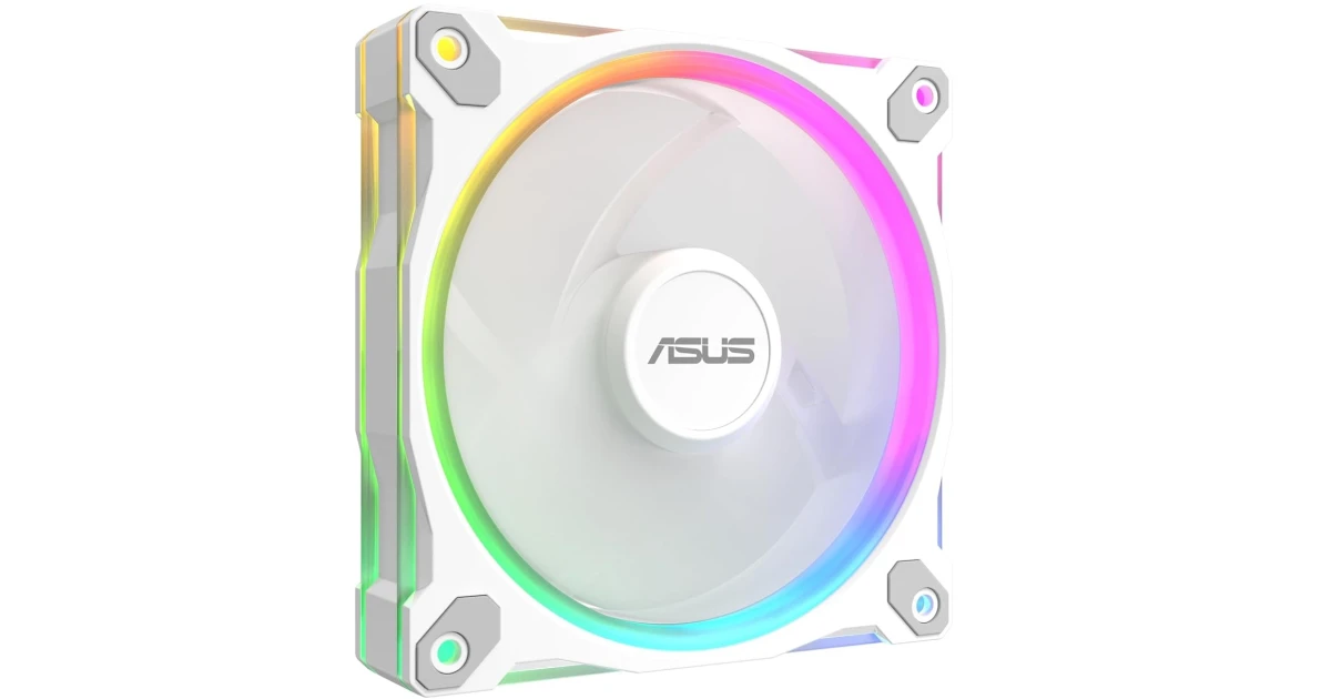 ASUS Prime MR120 aRGB Fan, 1600 RPM Fan Speed, 58 CFM Fan Airflow, Standard Blade, Dual-Sided Lighting, Sleeve Bearing, Single Pack, White