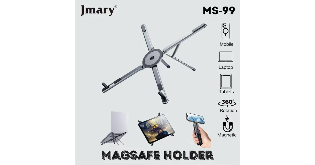 Jmary  3 in 1 Aluminum Magnetic Laptop, Tablets, Mobile Stand Adjustable - Space Gray