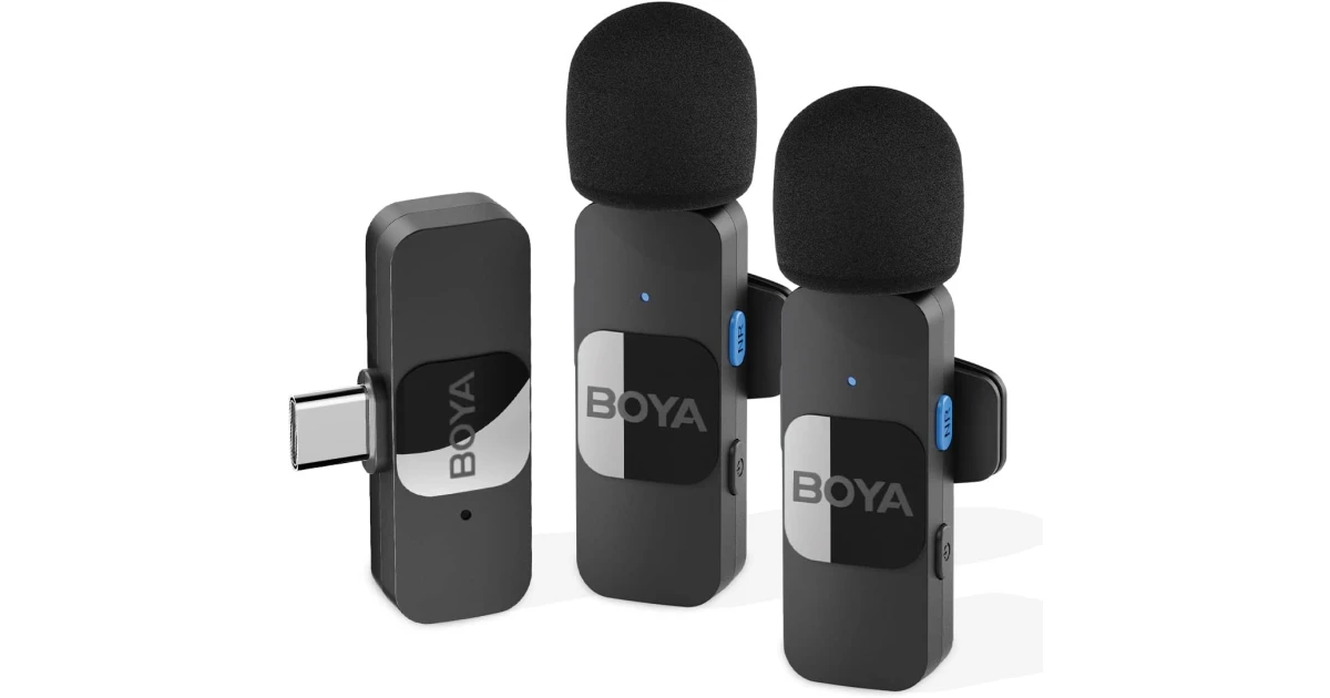 BOYA BY-V20 USB-C Wireless Microphone,Mini Lapel Mic with NoiseCancelling Compatibale with Android/Type-C Smartphone Laptop for YouTube Speaking Podcast Facebook Vlogging Video Recording - Black