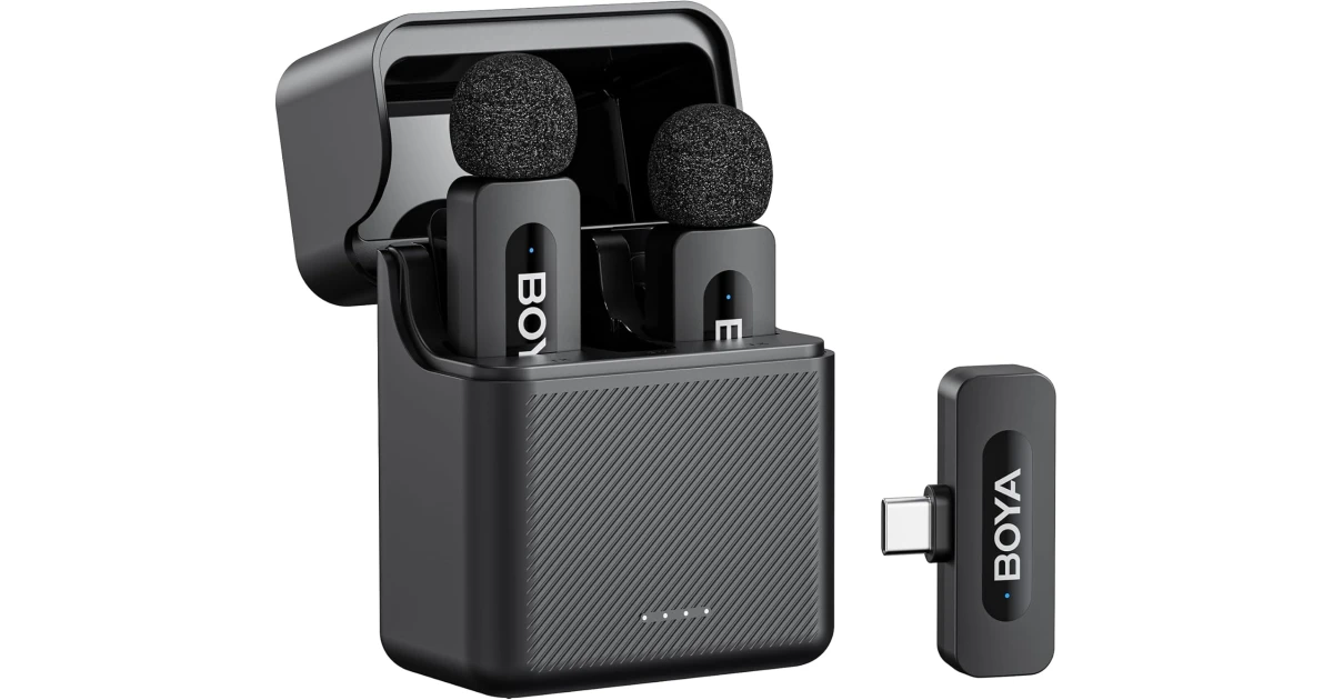 BOYA V30 Wireless Lavalier Microphone for iPhone/Android/PC/Laptop with USB-C Port, 36H Battery Life with Charging Case, Noise Canceling Clip on Lapel Microphone Wireless Mini Mic for Video Recording - Black