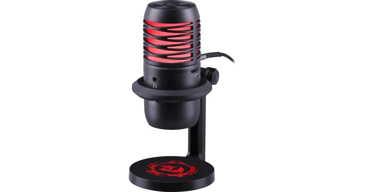 Redragon Nebula GM211 Gaming Stream USB Microphone, Cardioid Polar Pattern, Adjustable Tripod & Shock Mount, 192kHz/24-Bit, RGB Lighting, Volume Control & Mute Button, Black