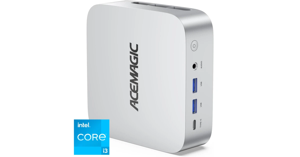 ACEMAGIC W1 Mini PC Barebone Intel 12Gen Core i3 6-Cores For Home & Business Support Triple 4K Display Support , Silver