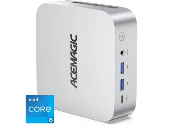 ACEMAGIC W1 Mini PC Barebone Intel 13Gen Core i5 13420H 8-Cores High-Performance Processor For Home & Business Support Triple 4K Display Support , Silver
