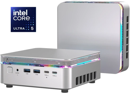 ACEMAGIC F3M (2025) Mini AI PC Barebone Intel Core Ultra 5 125H 14-Cores High-Performance Processor w/ Supporting up to 3 Displays & 2 Lan , Silver