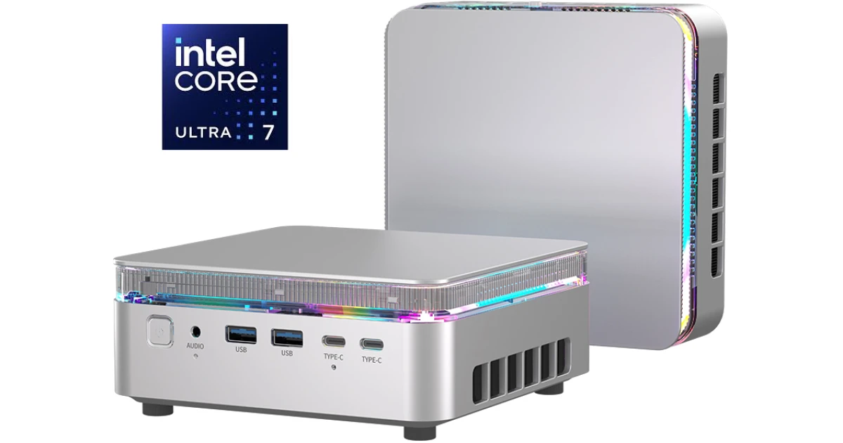ACEMAGIC F3M (2025) Mini AI PC Barebone Intel Core Ultra 7 155H 16-Cores High-Performance Processor w/ Supporting up to 3 Displays & 2 Lan , Silver