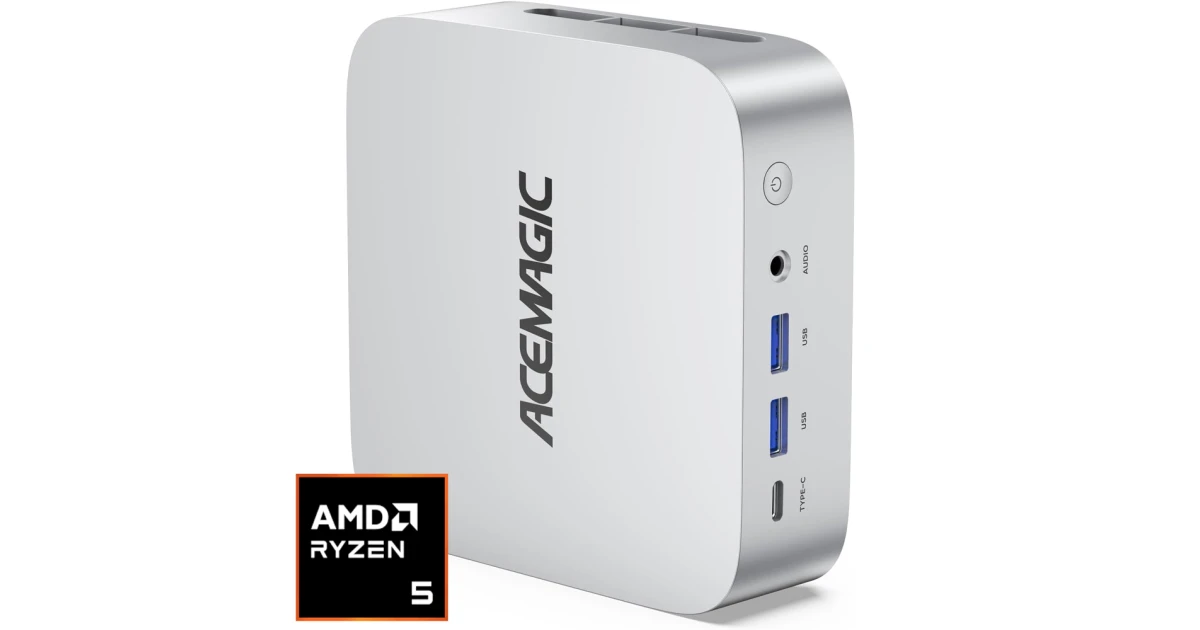 ACEMAGIC W1 Mini PC Barebone AMD Ryzen 5 7430U 6-Cores w/ VEGA 7 Graphic For Home & Business Support Triple 4K Display Support , Silver