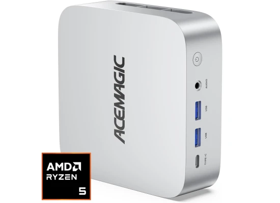 ACEMAGIC W1 Mini PC Barebone AMD Ryzen 5 7430U 6-Cores w/ VEGA 7 Graphic For Home & Business Support Triple 4K Display Support , Silver