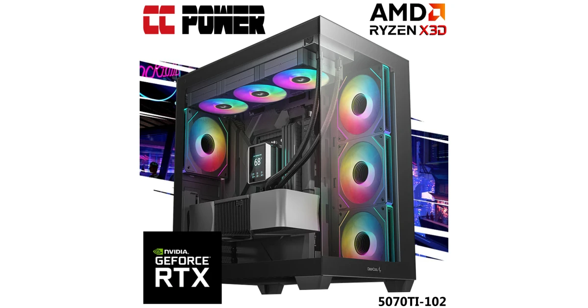 CC Power 5070TI-102 Gaming PC 7Gen AMD Ryzen 7 7800X3D 8-Cores w/ Nvidia RTX 5070 TI 16GB DDR7 & Advanced AIR Cooler