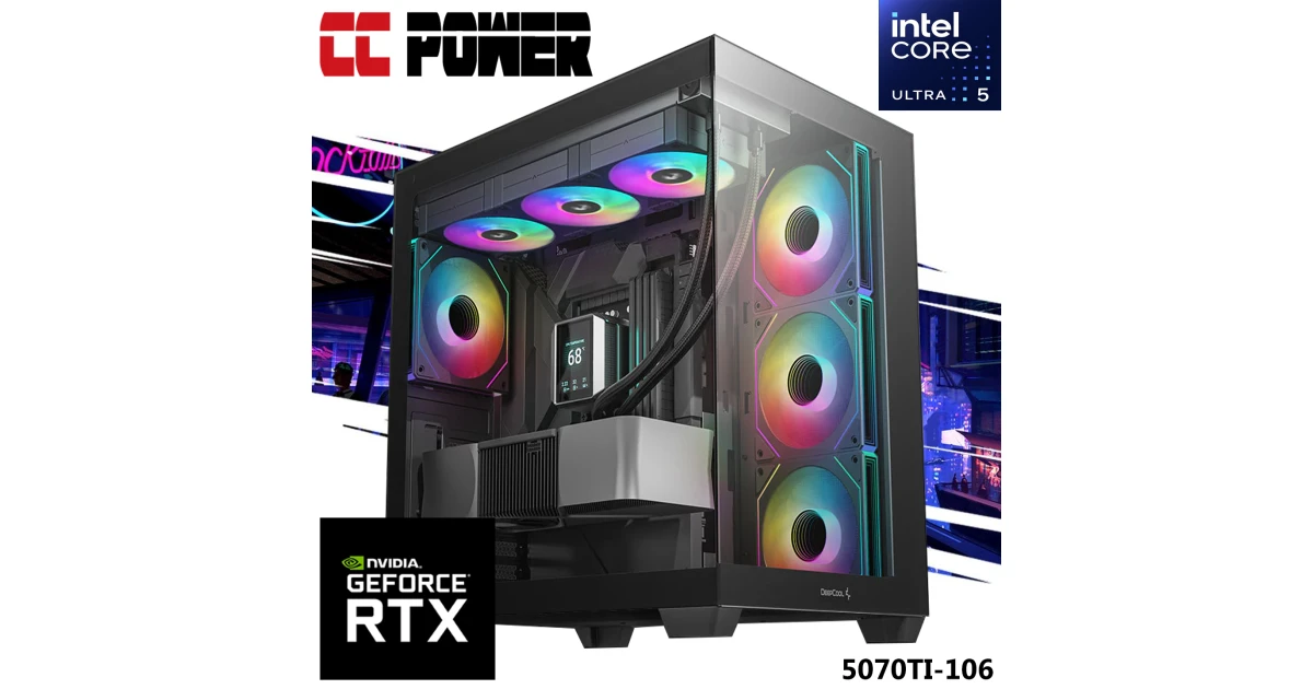 CC Power 5070TI-106 Gaming PC NEW Intel Core Ultra 5 K-Series 14-Cores w/ Nvidia RTX 5070 TI 16GB DDR7 & Liquid Cooler