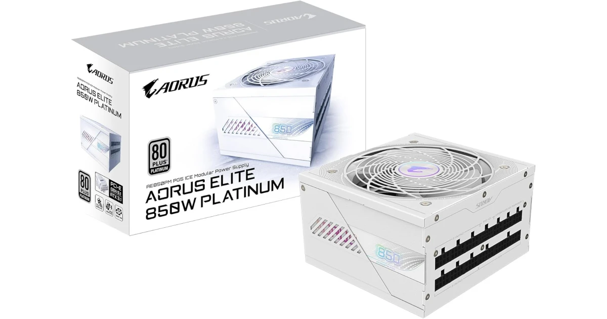 GIGABYTE AORUS ELITE P850W 850W 80+ Platinum Modular PCIe 5.0 Power Supply, Intel Form Factor ATX 12V v3.0, 850W Capacity, 120mm FDB Fan, 60-50 Hz Input Frequency, Ice