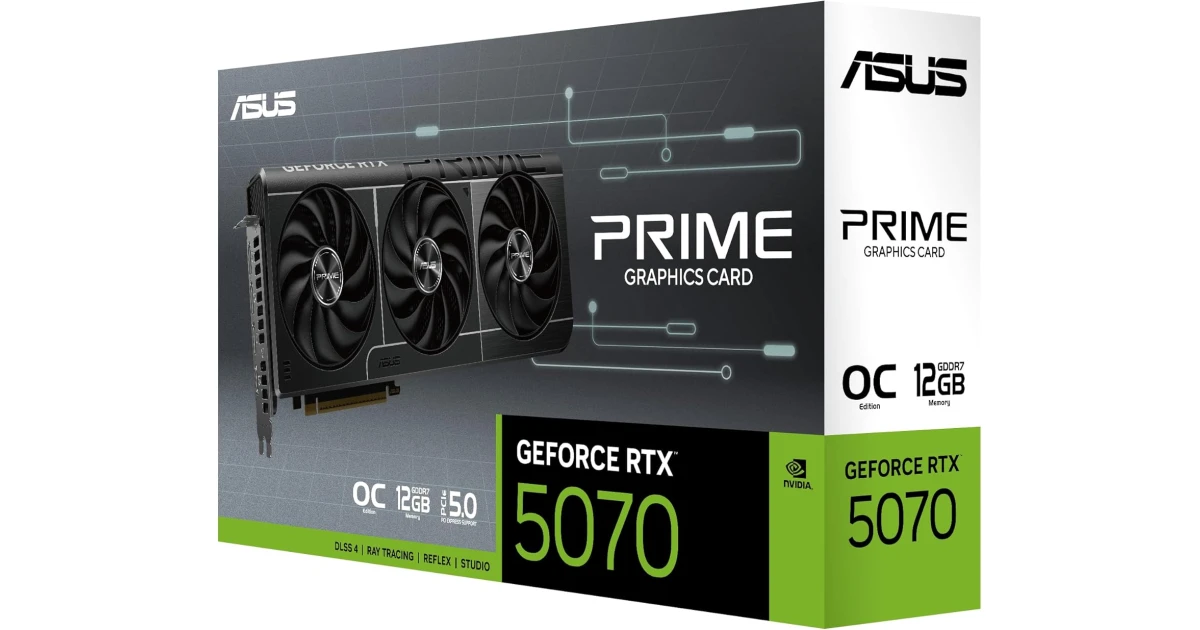 ASUS The Prime GeForce RTX™ 5070 OC Edition 12GB GDDR7 Graphics Card (PCIe® 5.0, 12GB GDDR7, HDMI®/DP 2.1, 2.5-Slot, Axial-tech Fans, Dual BIOS)