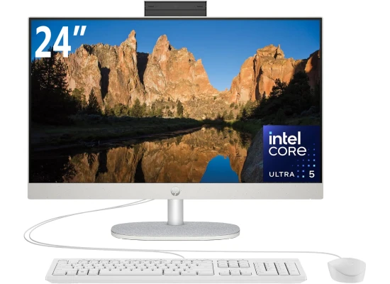 HP All-in-One 24-cr2032ne PC (2025) NEW Intel Ultra 5 12-Cores w/ 24" IPS Full HD 99% sRGB Display NONE Touch - White