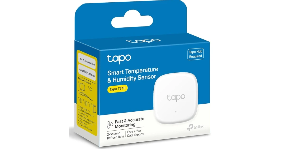 TP-Link Tapo T310 Smart Temperature and Humidity Sensor | Requires Tapo Hub | High-Accuracy Swiss-Made Sensor | Real-Time Notifications | Free Data Storage | Long-Lasting Performance