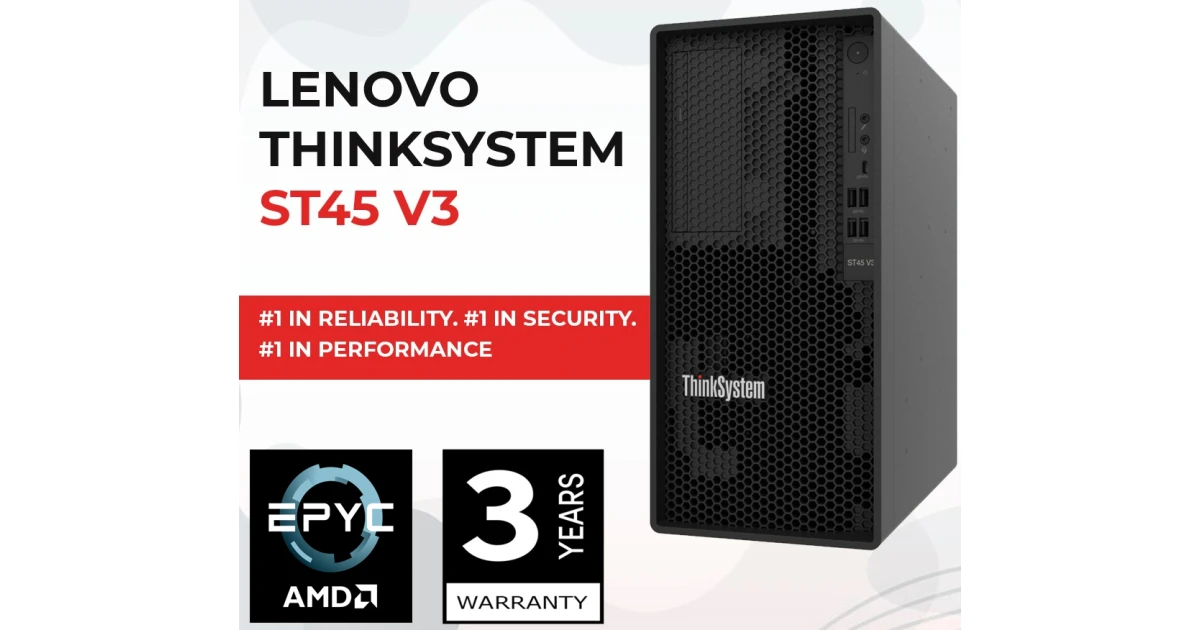 Lenovo ThinkSystem ST45 V3 AMD EPYC 4344P up to 5.3GHz 8-Cores w/ 32GB DDR5 Memory & 2x 480GB Lenovo Enterprise SSD