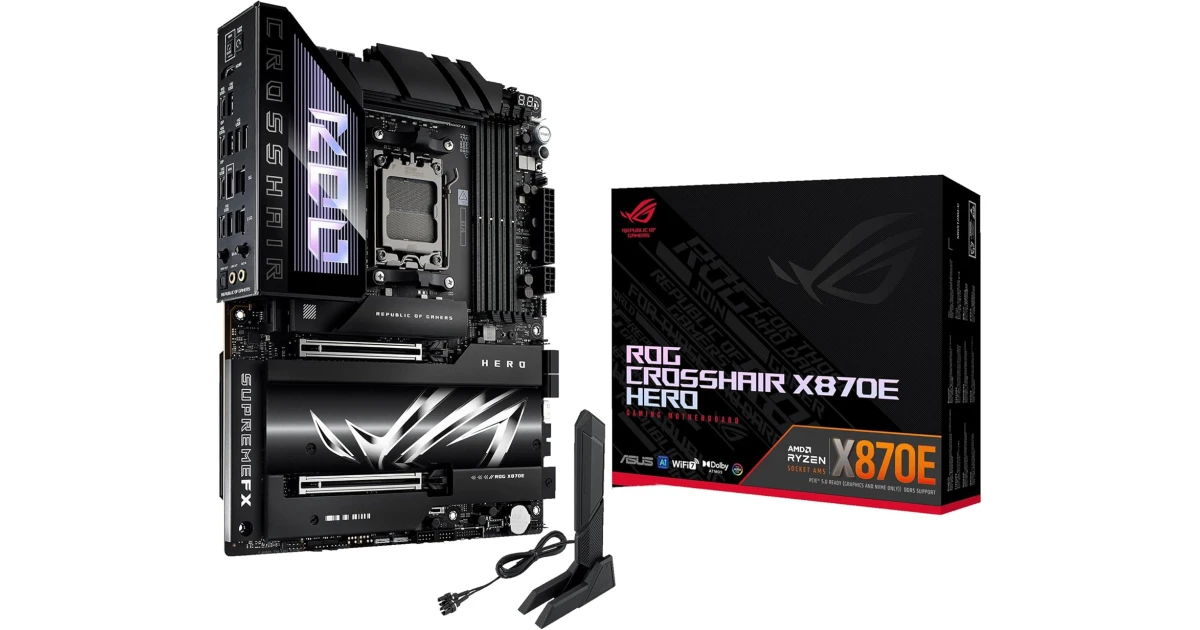 ASUS ROG CROSSHAIR X870E HERO, AMD AM5 Motherboard, DDR5 192GB Max Support EXPO, AI Intelligence, Wi-Fi 7, 2 x USB4 Ports, Overclocking Support