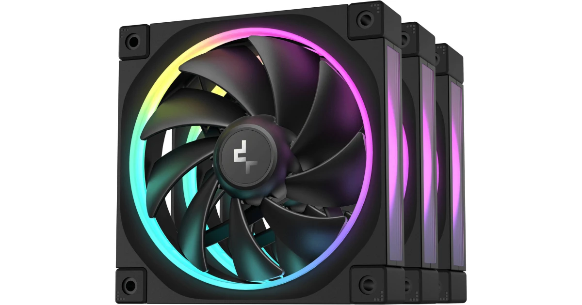 DeepCool FL12 120mm Case Fans, 2150 RPM Fan Speed, 55 CFM Fan Airflow, Fluid Dynamic Bearing Type, 4-Pin PWM Fan Connector, Addressable RGB LED, Pack of 3, Black