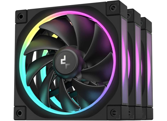 DeepCool FL12 120mm Case Fans, 2150 RPM Fan Speed, 55 CFM Fan Airflow, Fluid Dynamic Bearing Type, 4-Pin PWM Fan Connector, Addressable RGB LED, Pack of 3, Black