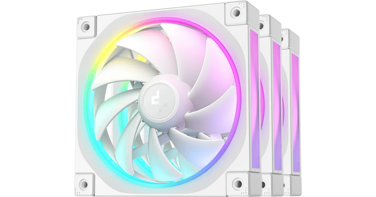 DeepCool FL12 120mm Case Fans, 2150 RPM Fan Speed, 55 CFM Fan Airflow, Fluid Dynamic Bearing Type, 4-Pin PWM Fan Connector, Addressable RGB LED, Pack of 3, White
