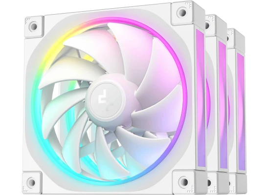 DeepCool FL12 120mm Case Fans, 2150 RPM Fan Speed, 55 CFM Fan Airflow, Fluid Dynamic Bearing Type, 4-Pin PWM Fan Connector, Addressable RGB LED, Pack of 3, White