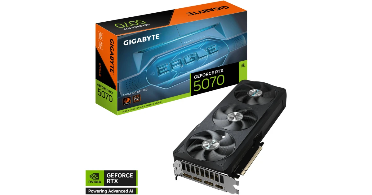 GIGABYTE GeForce RTX 5070 EAGLE OC SFF Graphics Card, 12GB GDDR7 192-Bit Memory, 2587 MHz Core Clock, 28 Gbps Memory Clock, 6144 CUDA Cores, PCI Express 5.0