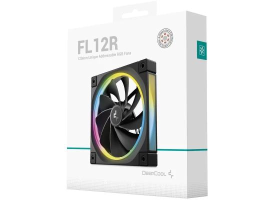 DeepCool FL12R Reversed Fan Blade 120mm Case Fans, 2150 RPM Fan Speed, 55 CFM Fan Airflow, Fluid Dynamic Bearing Type, 4-Pin PWM Fan Connector, Addressable RGB LED, Single Pack, Black