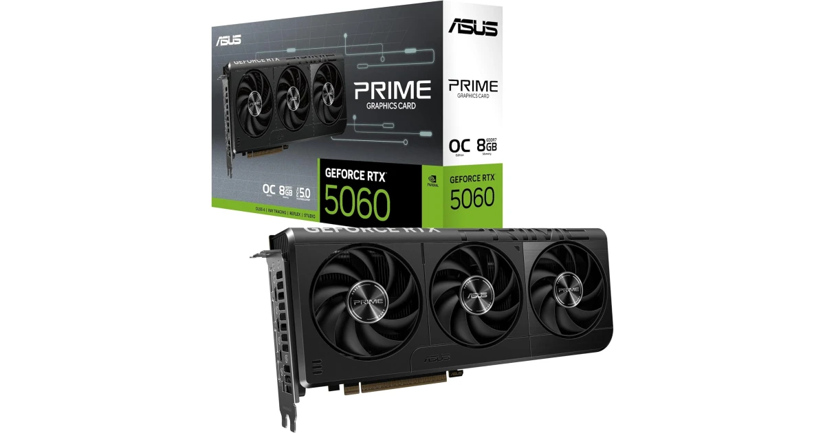 ASUS PRIME GeForce RTX 5060 OC Edition 8GB GDDR7 128-Bit Memory, 2565 MHz Boost Clock, 28 Gbps Memory Speed, 3840 CUDA Cores, PCI Express 5.0