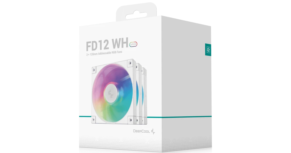 DeepCool FD12 ARGB 120mm Fan Speed: 400~2050 RPM Airflow: 63.6 CFMFan - Air Pressure: 2.56 mmAq - Fan Connector: 4-pin PWM Hydro Bearing, Pack of 3, White