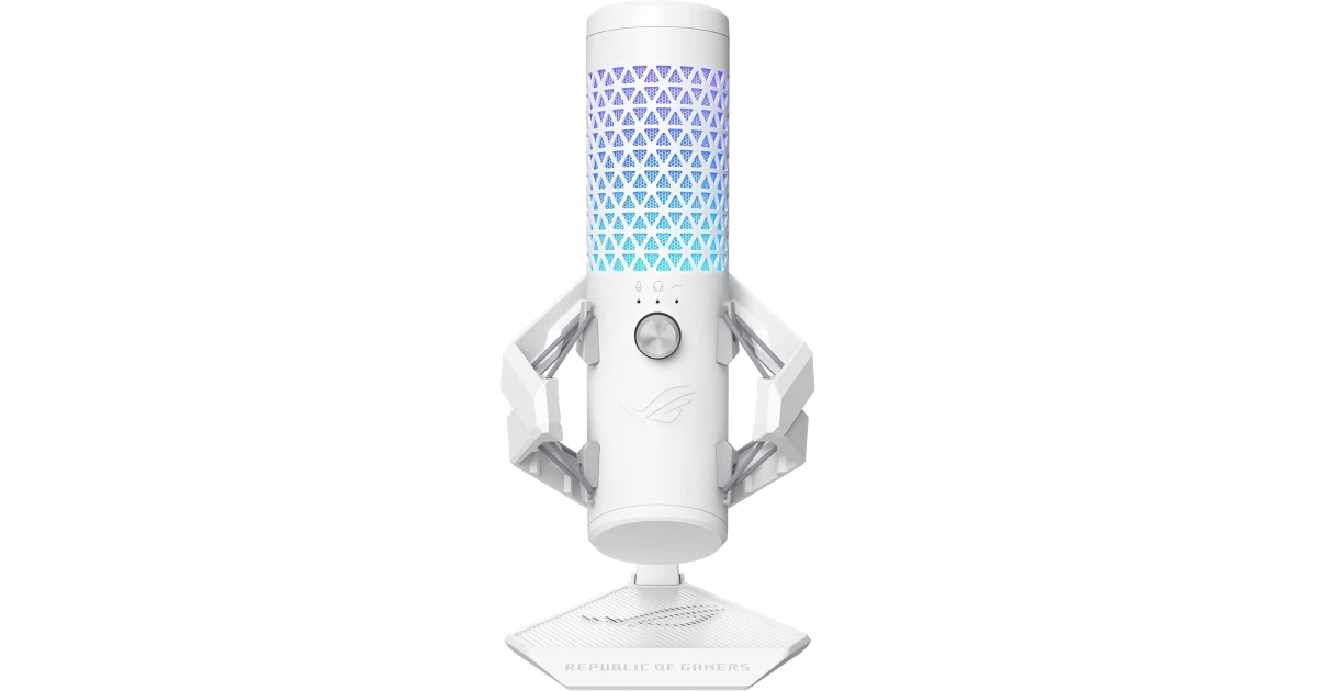 ASUS ROG Carnyx Professional Cardioid Condenser Gaming Microphone, 192 kHz / 24-bit Sampling Rate, High-pass Filter & Built-in Pop Filter, Touch Mute, AuraSync RGB Lighting, White