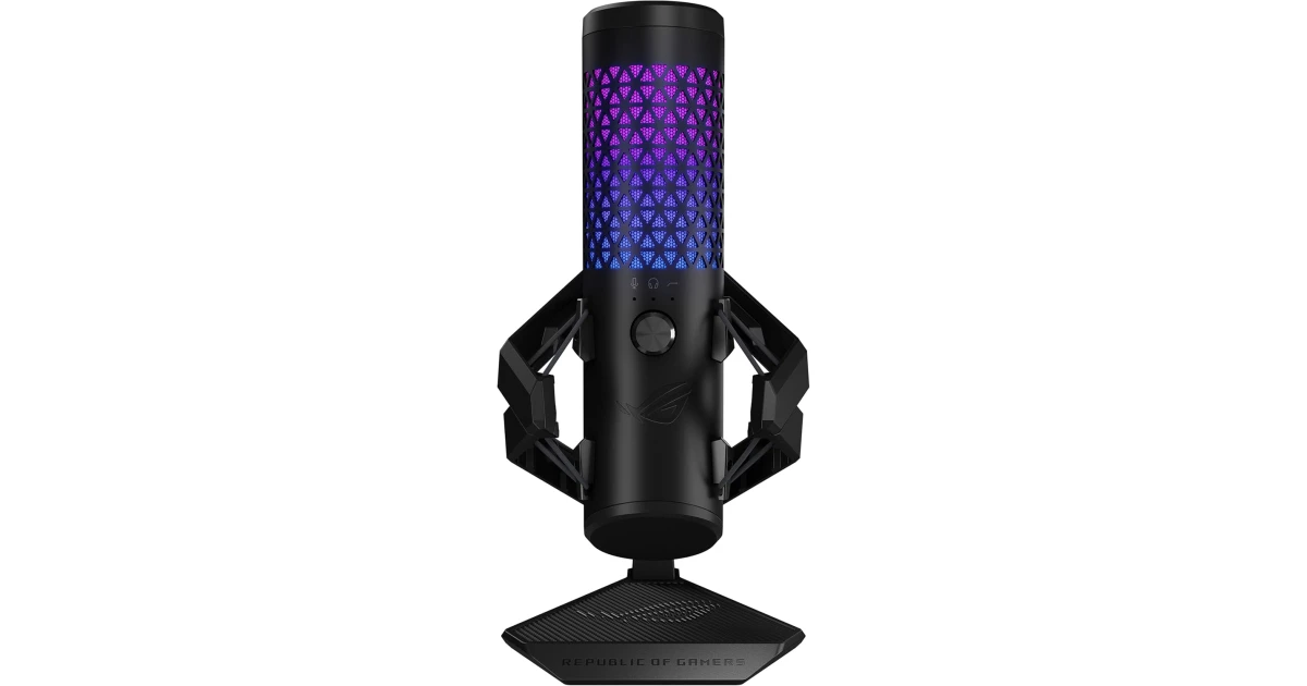 ASUS ROG Carnyx Professional Cardioid Condenser Gaming Microphone, 192 kHz / 24-bit Sampling Rate, High-pass Filter & Built-in Pop Filter, Touch Mute, AuraSync RGB Lighting, Black